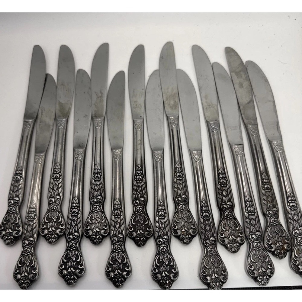 14 -Versailles Stainless Steel Flatware  Japan Rose  Knives Floral Pattern 9"